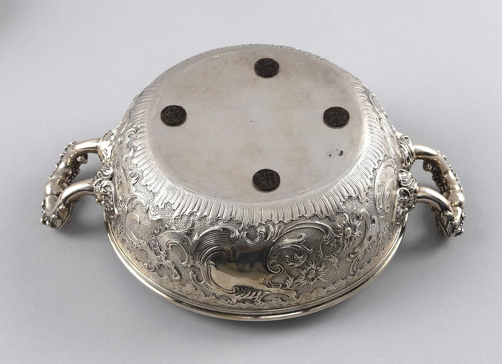 Thumbnail: A pair of early 19th C French sterling silver lidded casserole dishes