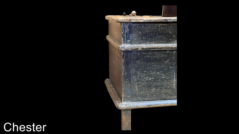 Thumbnail: A late 18th C French Canadian carved v-chest in original paint, Quebec