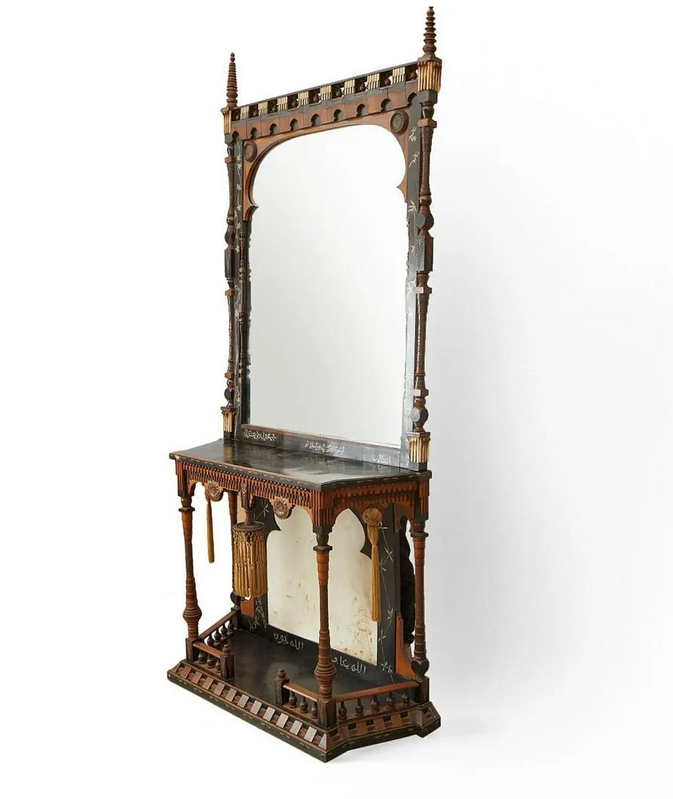 Thumbnail: A rare and important Orientalist console table and mirror by Carlo Bugatti c1902