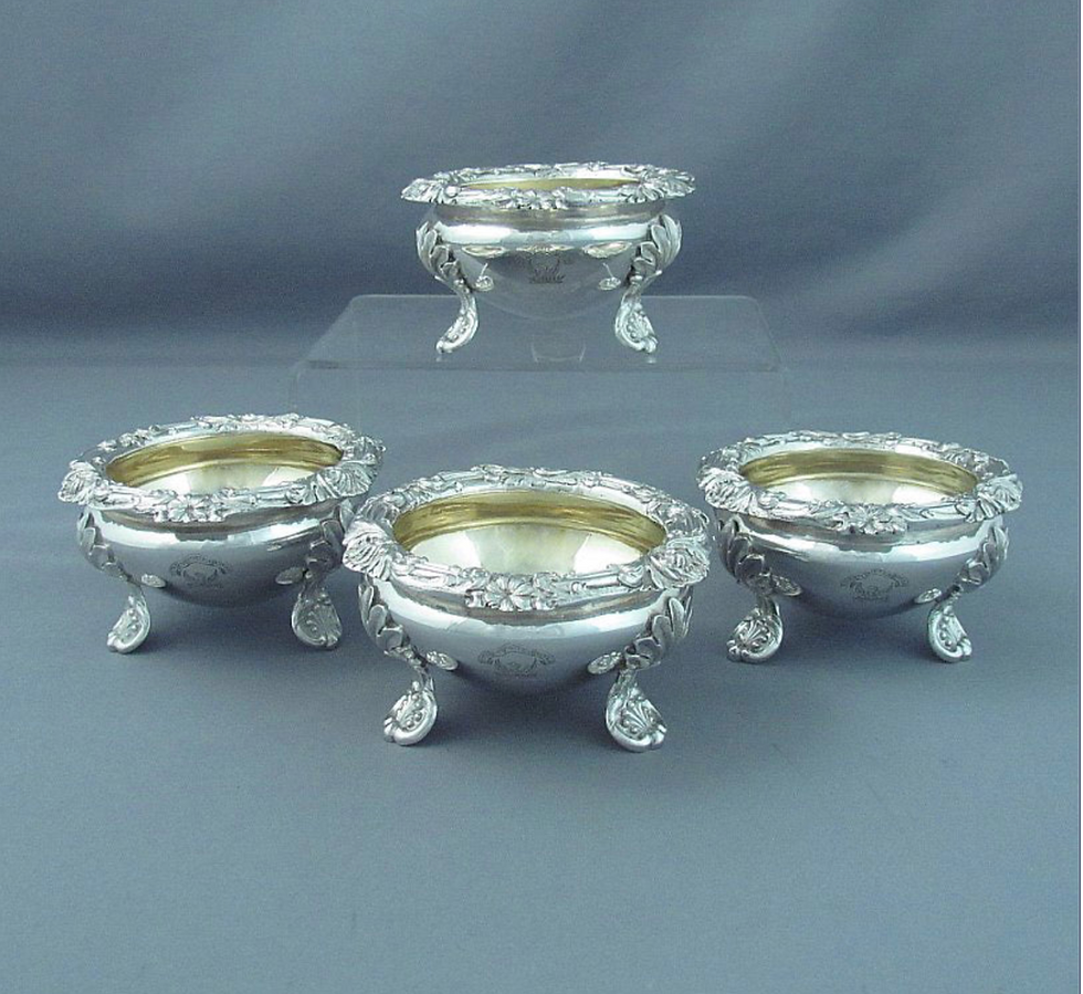 Thumbnail: A set of four William IV silver salts, Joseph and Albert Savory, London 1835