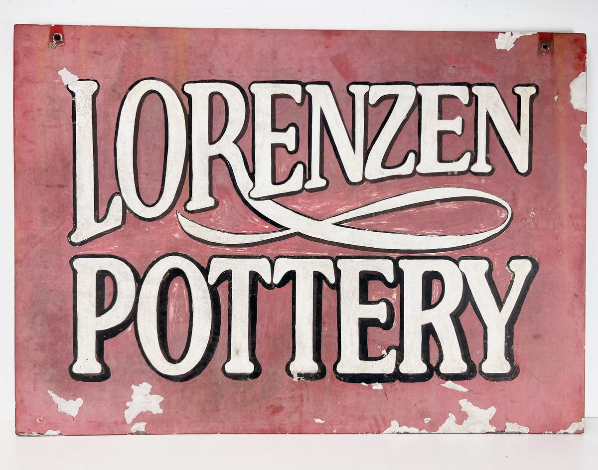 An original 'Lorenzen Pottery' studio sign, Lantz, Nova Scotia, circa 1970s