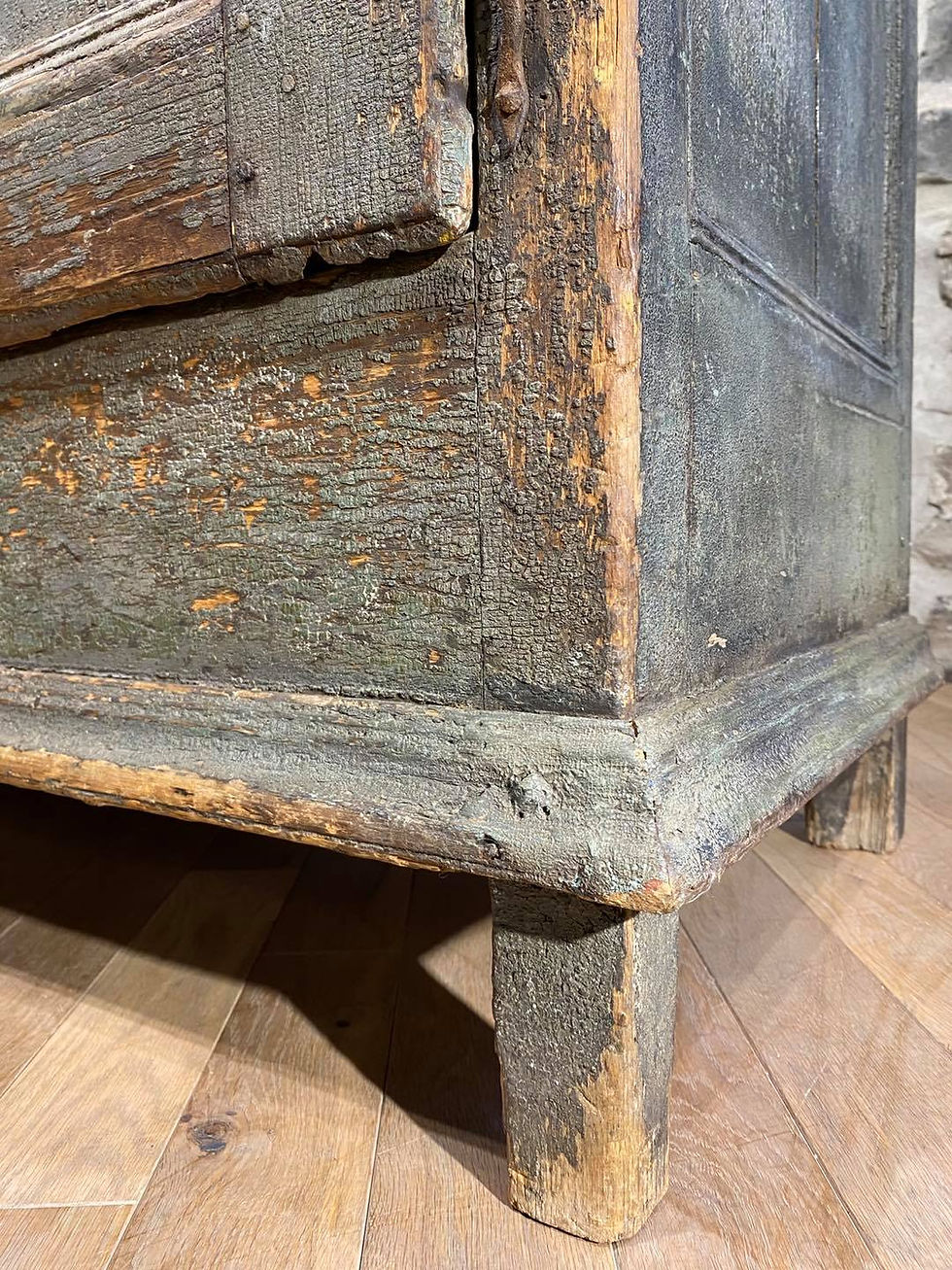 Thumbnail: An exceptional French Canadian rustic painted low buffet, Quebec c1800