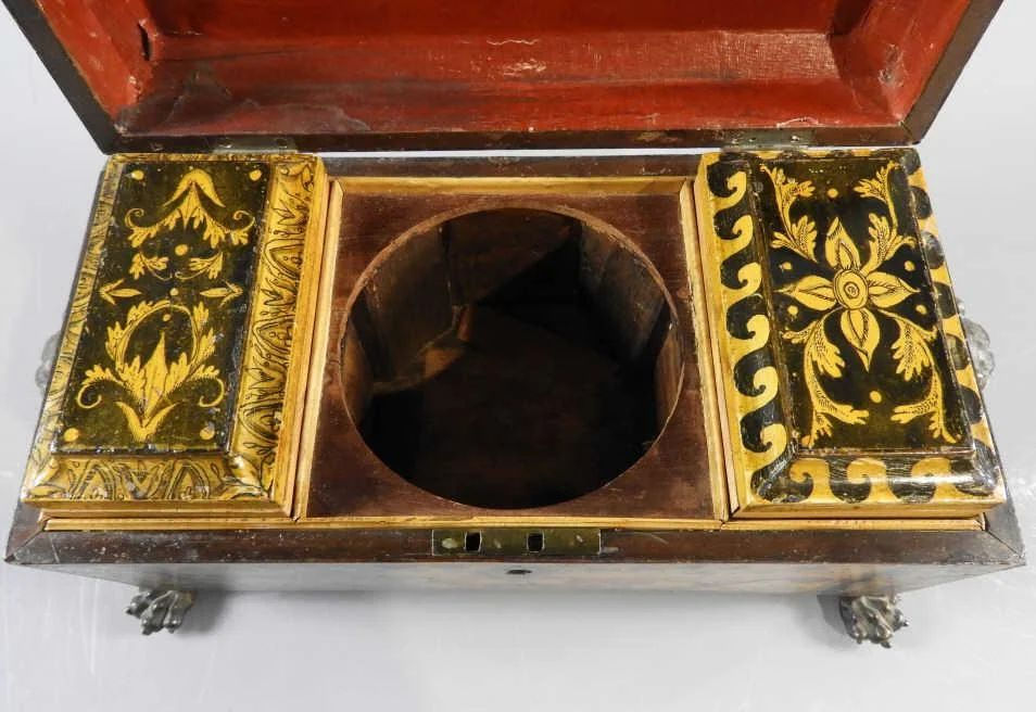 Thumbnail: A Regency period penwork decorated tea caddy, English, c1830