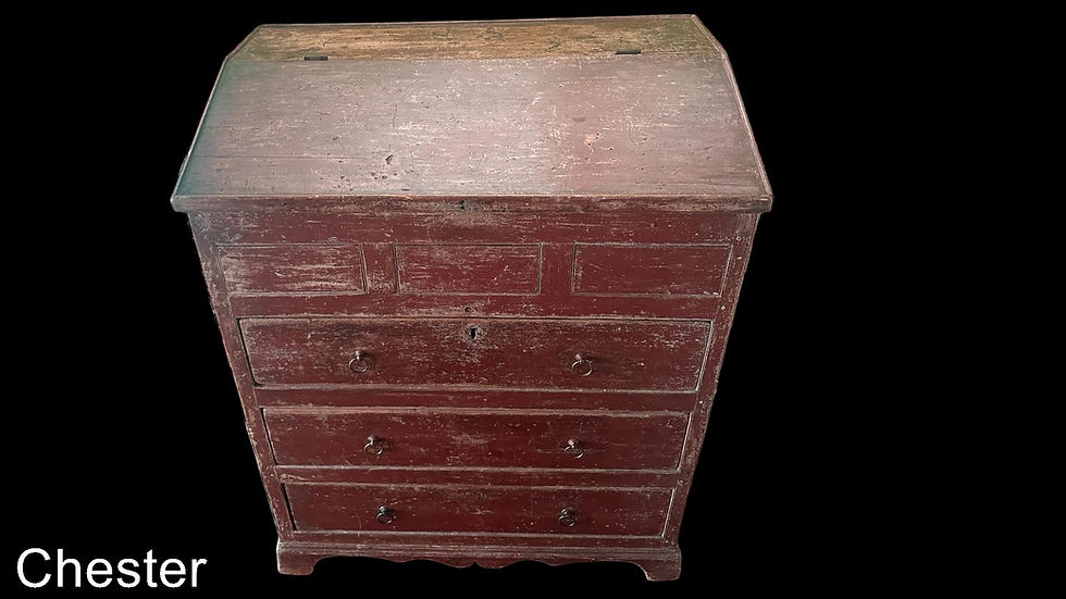 Thumbnail: A mid 19th century Canadian painted pine scriban secretaire chest, Quebec