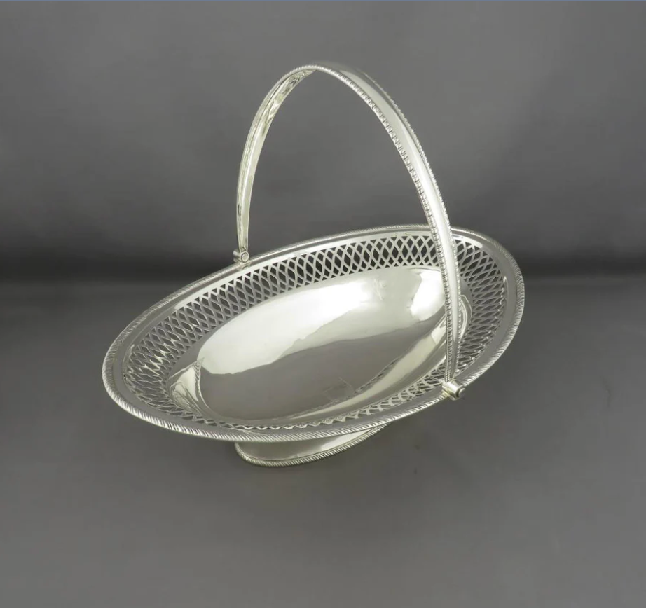 Thumbnail: A fine George III silver cake or fruit basket, William Abdy II, London 1801
