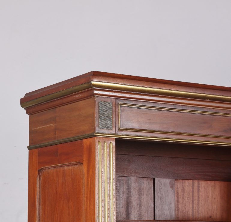 Thumbnail: A handsome French Napoleon III mahogany open bookcase with brass accents, c1880