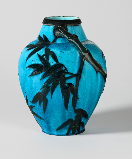 Thumbnail: A glazed blue Egypt ceramic "Bamboo" vase by Raoul Lachenal circa 1915-1920