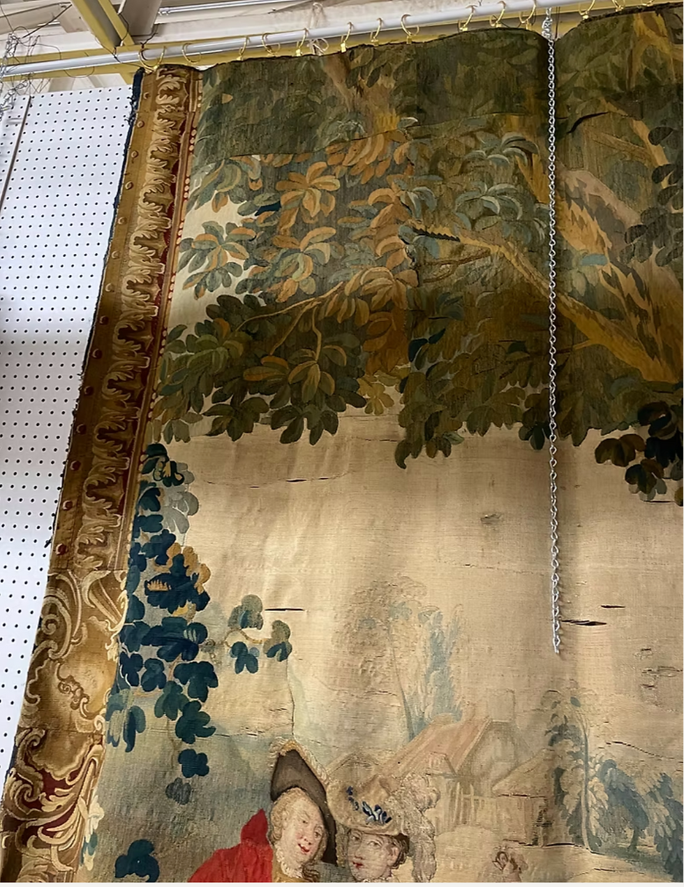 Thumbnail: A large 18th C English Pastoral Tapestry, 'The Dance' after Watteau, c1740