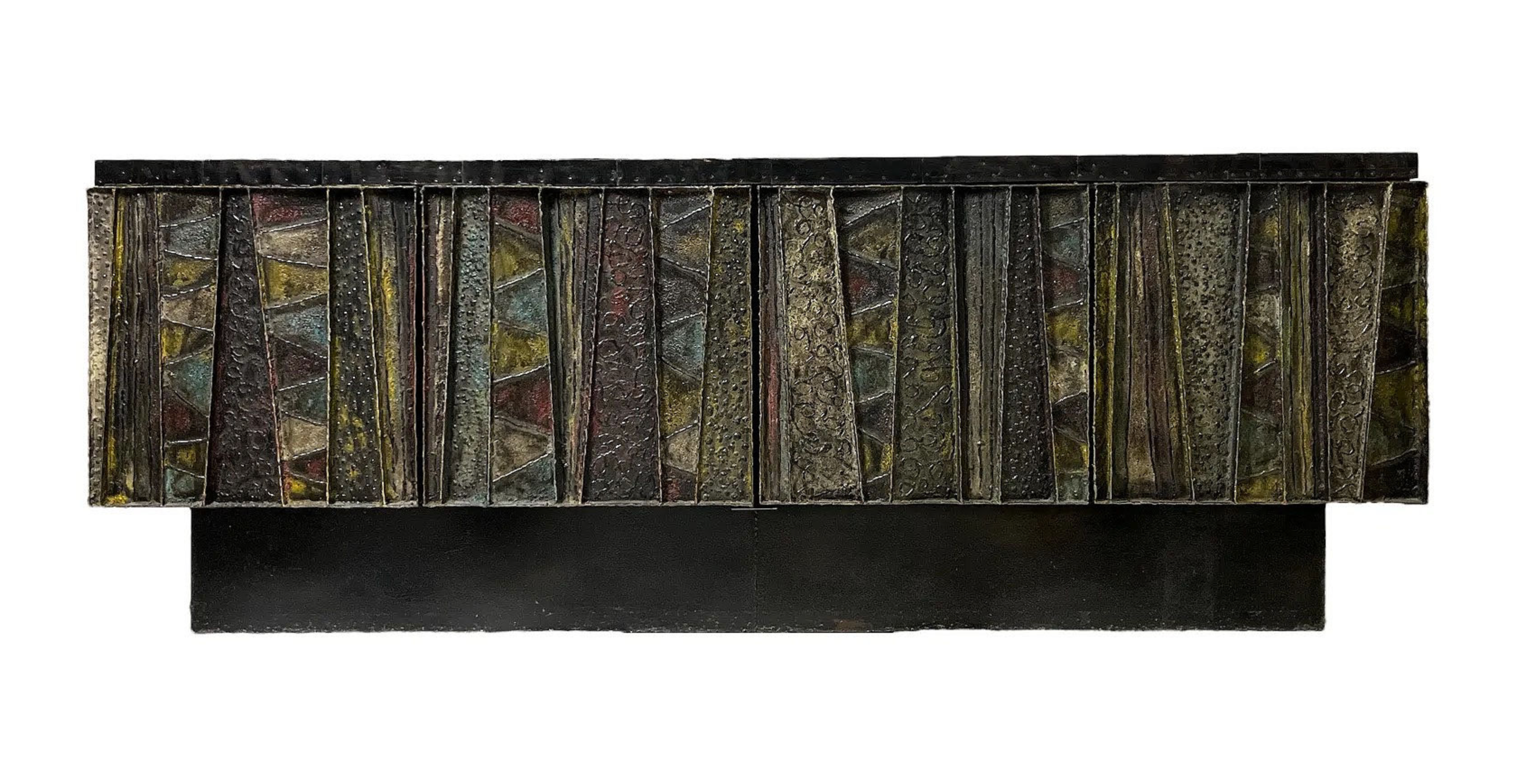 An important polychromed welded steel "Deep Relief" buffet by Paul Evans, 1968