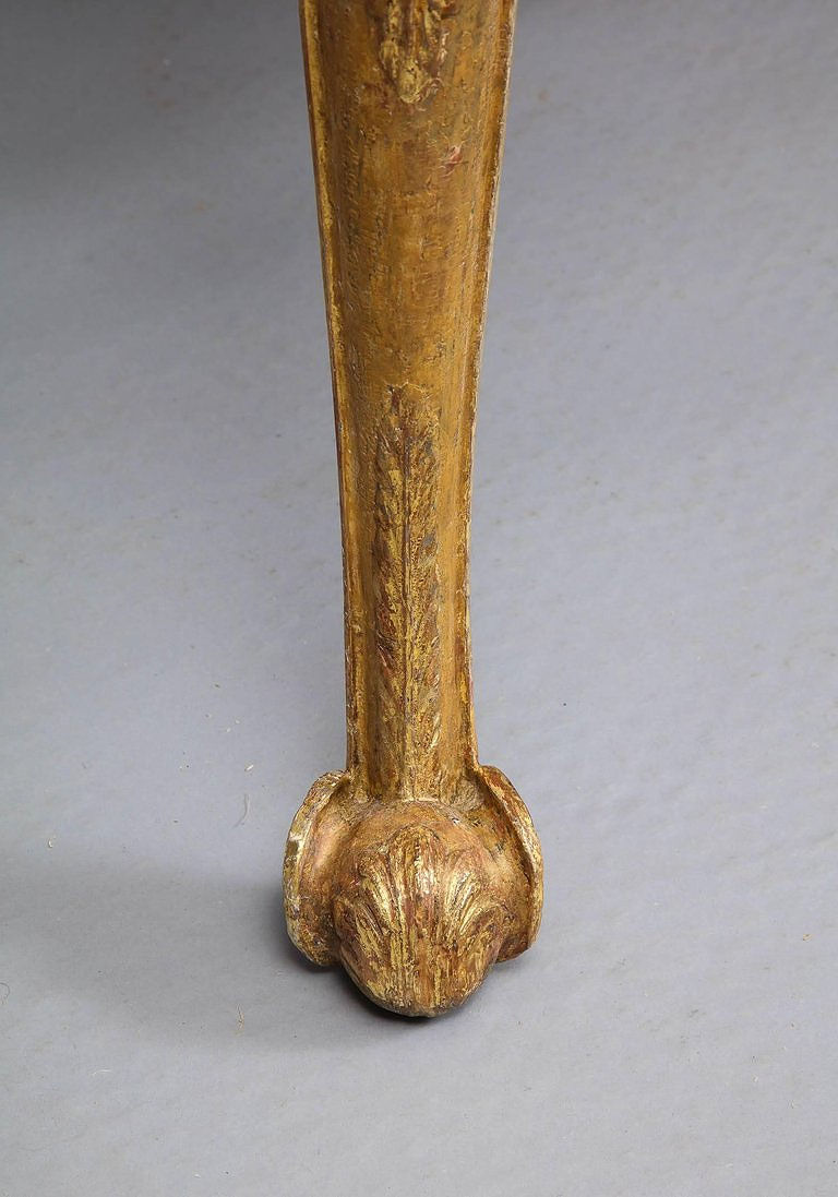 Thumbnail: A fine 18th C Irish Rococo giltwood console table, with shaped Siena marble top