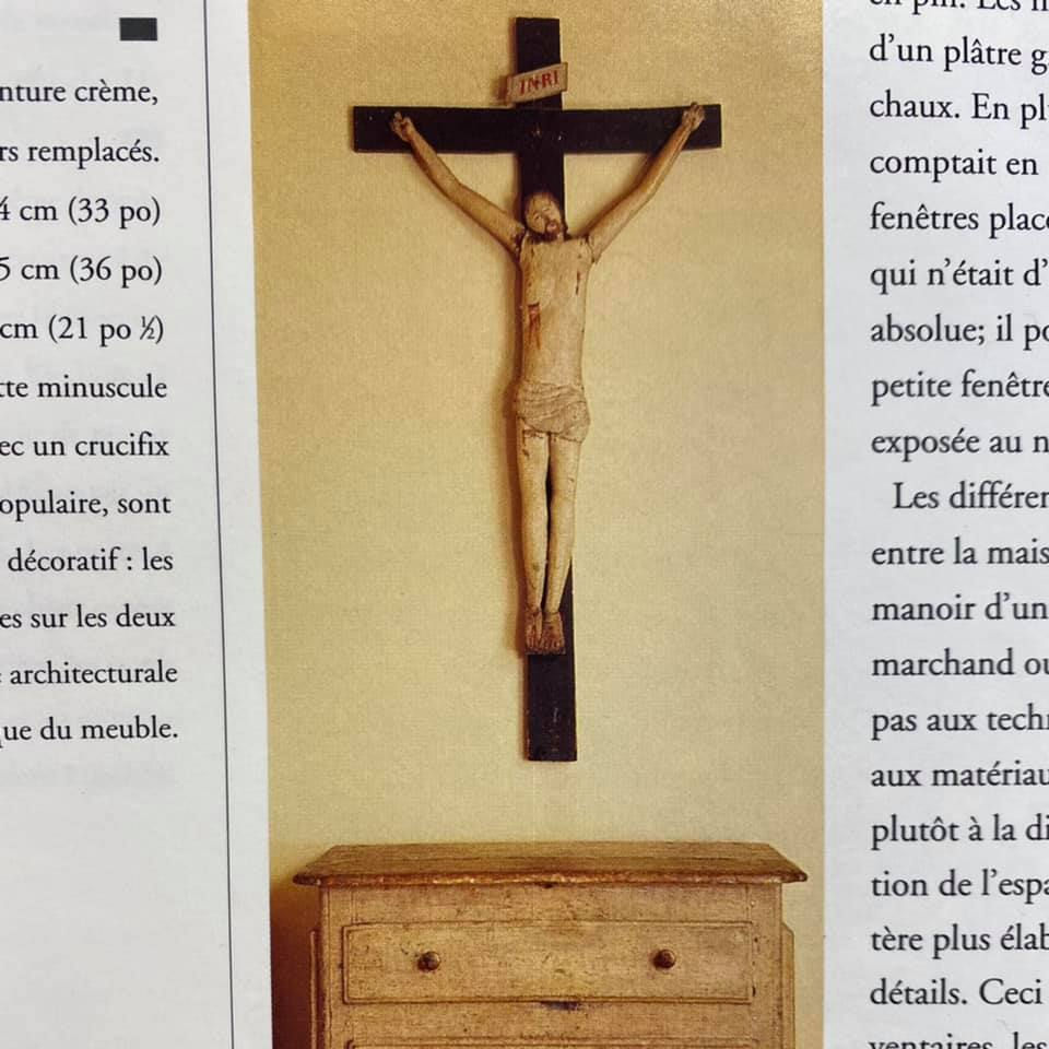 Thumbnail: A magnificent French Canadian pine crucifix in original paint, Quebec c1850