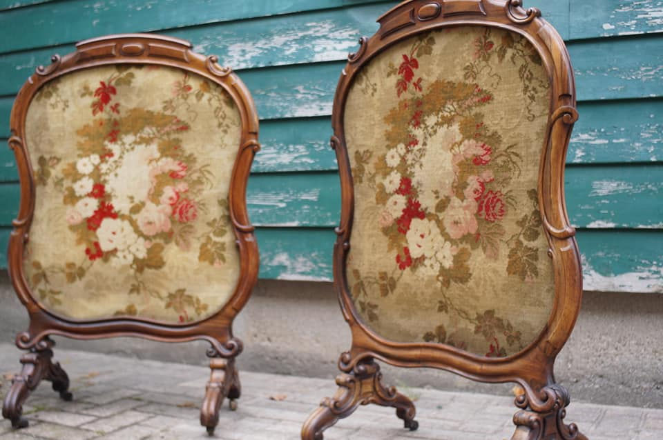 Thumbnail: A pair of mid 19th C English rosewood firescreens, circa 1860