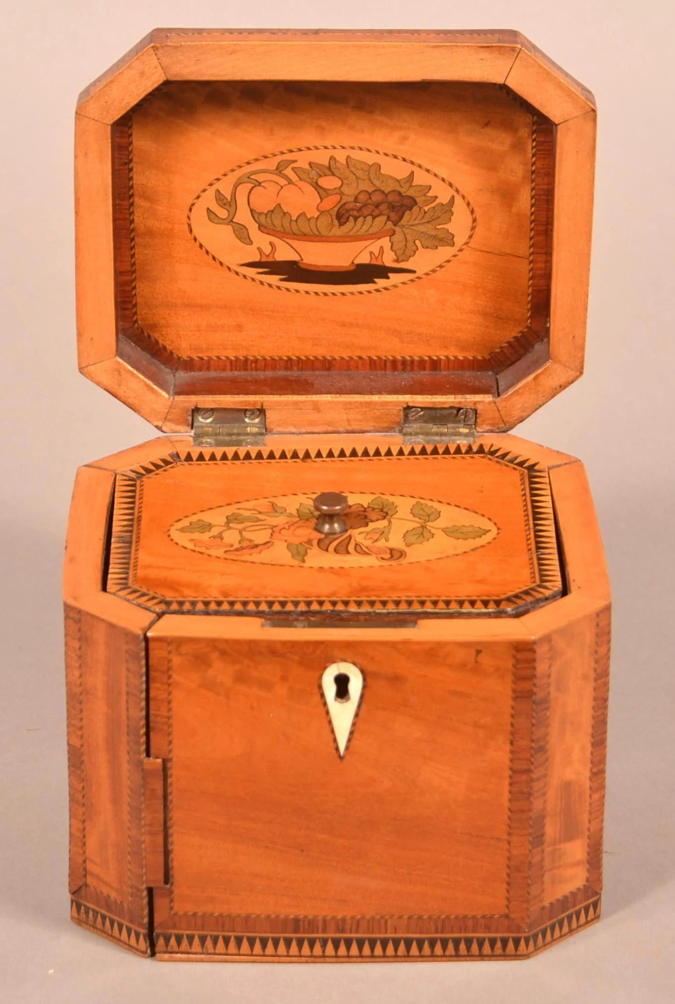 A fine Regency period tea caddy with lovely marquetry