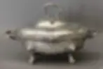 Thumbnail: A George II silver soup tureen by George Wickes, 1758
