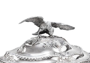 Thumbnail: A George II silver soup tureen, Charles Frederick Kandler, London, 1750