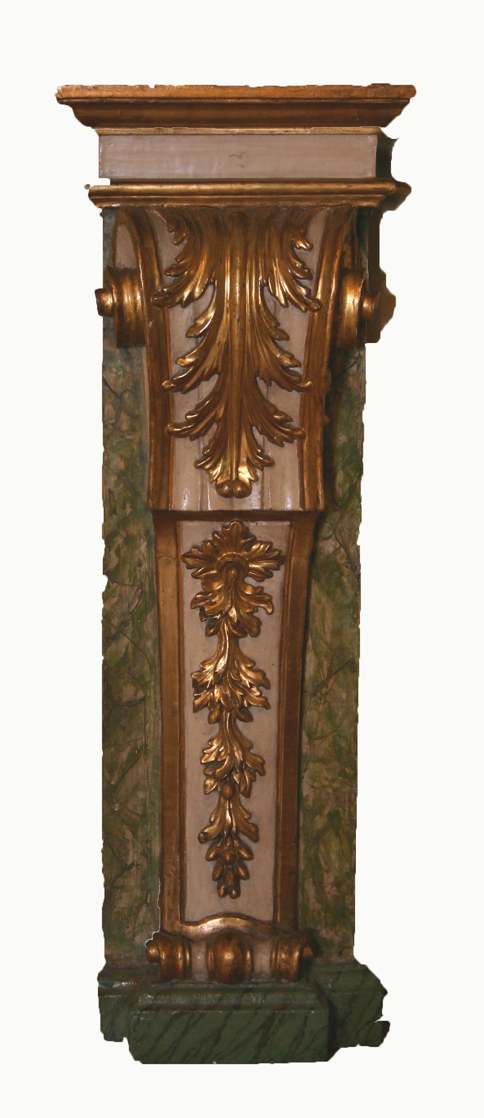 Thumbnail: A pair of early 18th C Italian carved gilt & painted wall pedestals, c1730