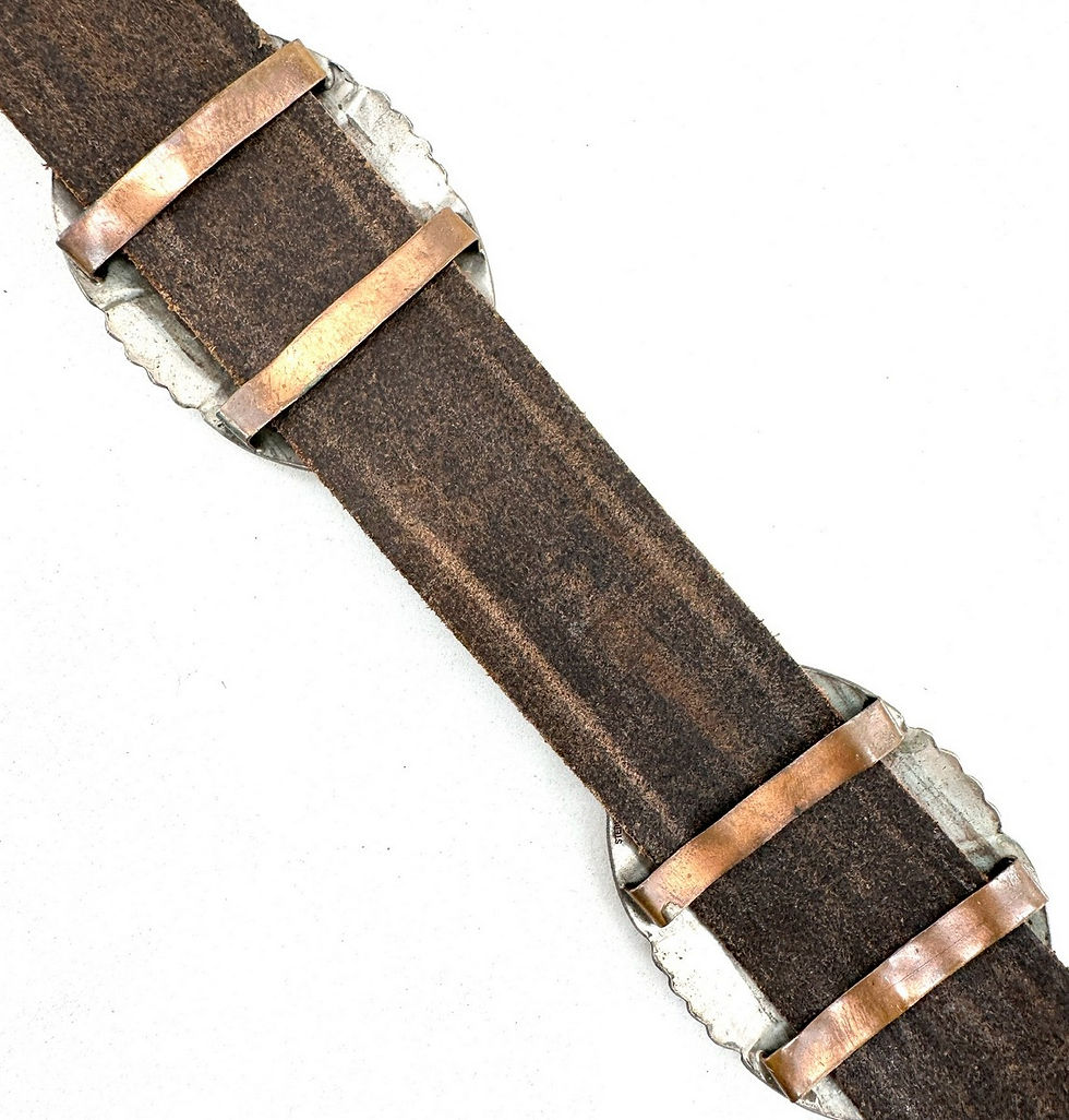 Thumbnail: A fine Navajo silver, turquoise and leather concho belt and buckle