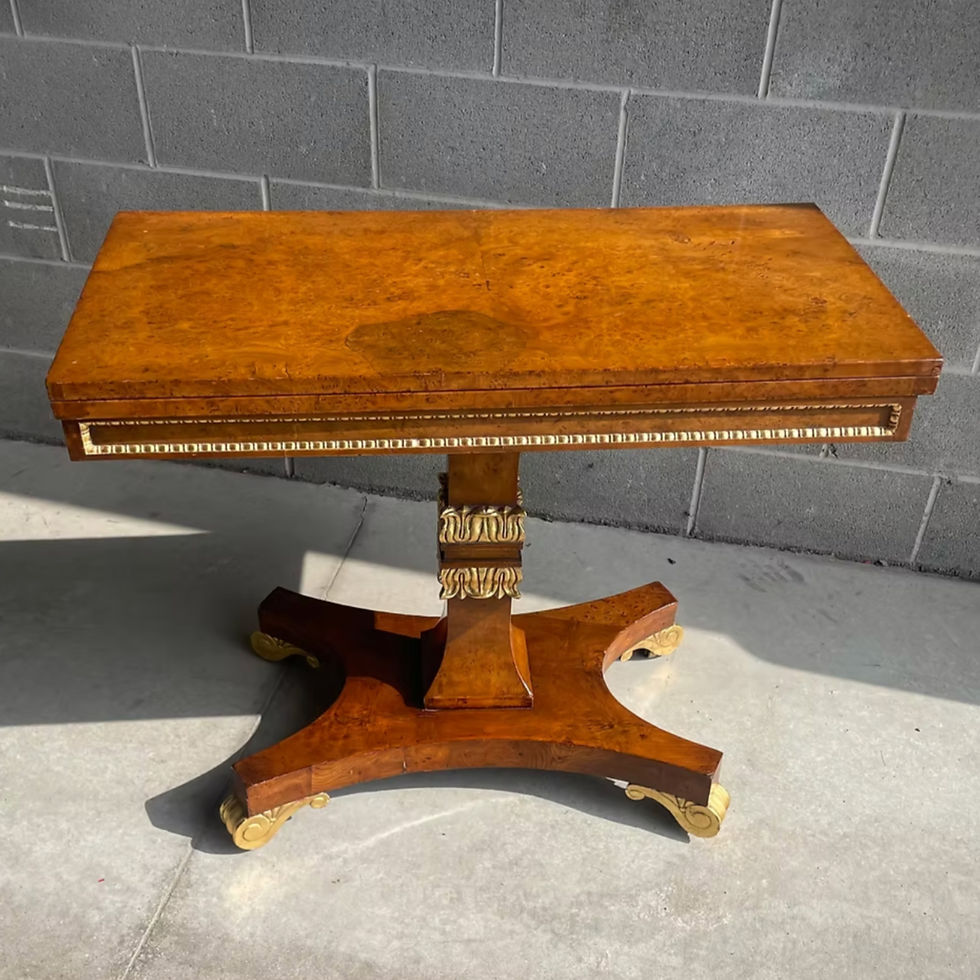 Thumbnail: An exceptional 19th C Regency amboyna & giltwood card table attr. Morel & Seddon