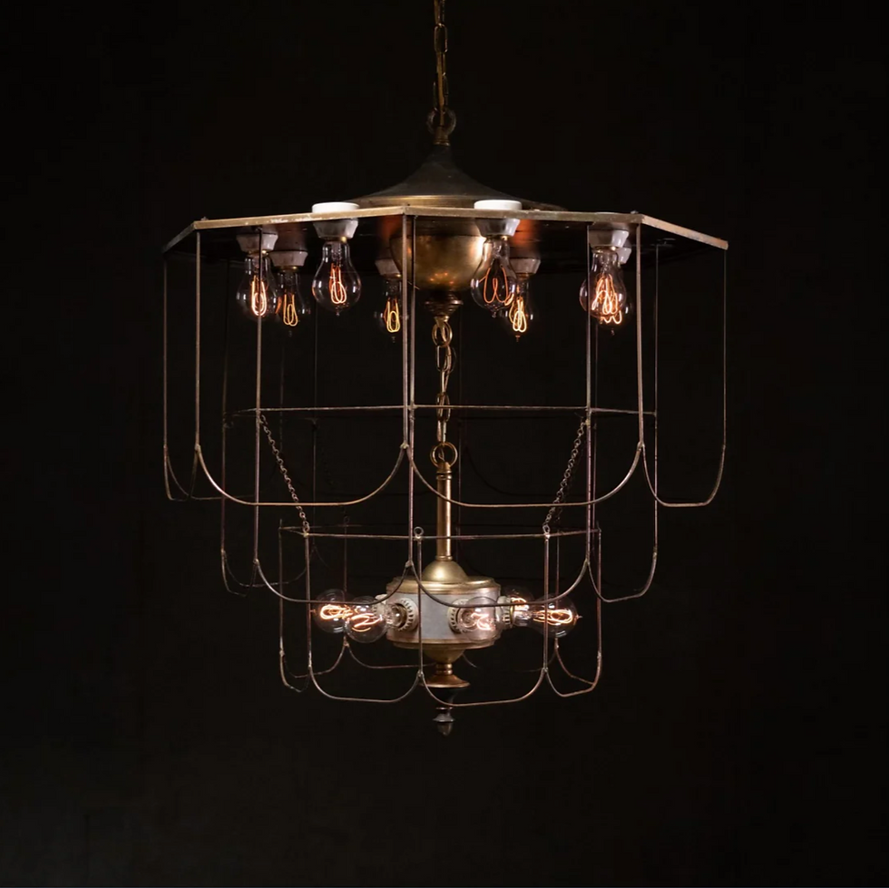 An early 20th C large brass & copper Theatre Cage Light from The Apollo, Seattle