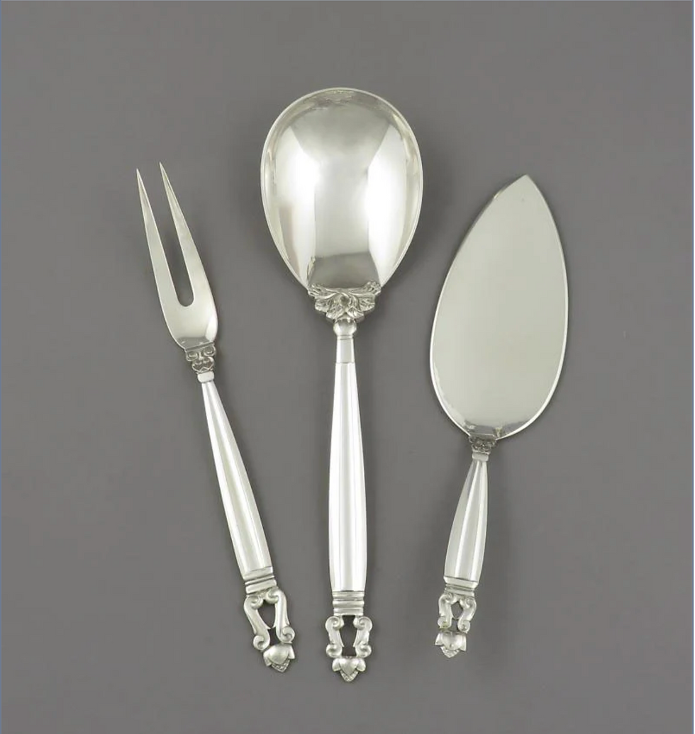 Thumbnail: A Georg Jensen silver Acorn flatware set for 12, design Johan Rohde, post 1945