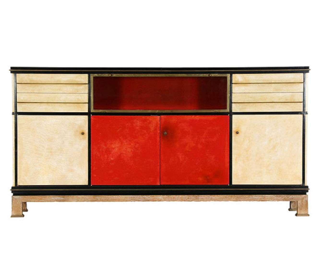 An important parchment covered and black lacquered cabinet by Paul Dupre Lafon