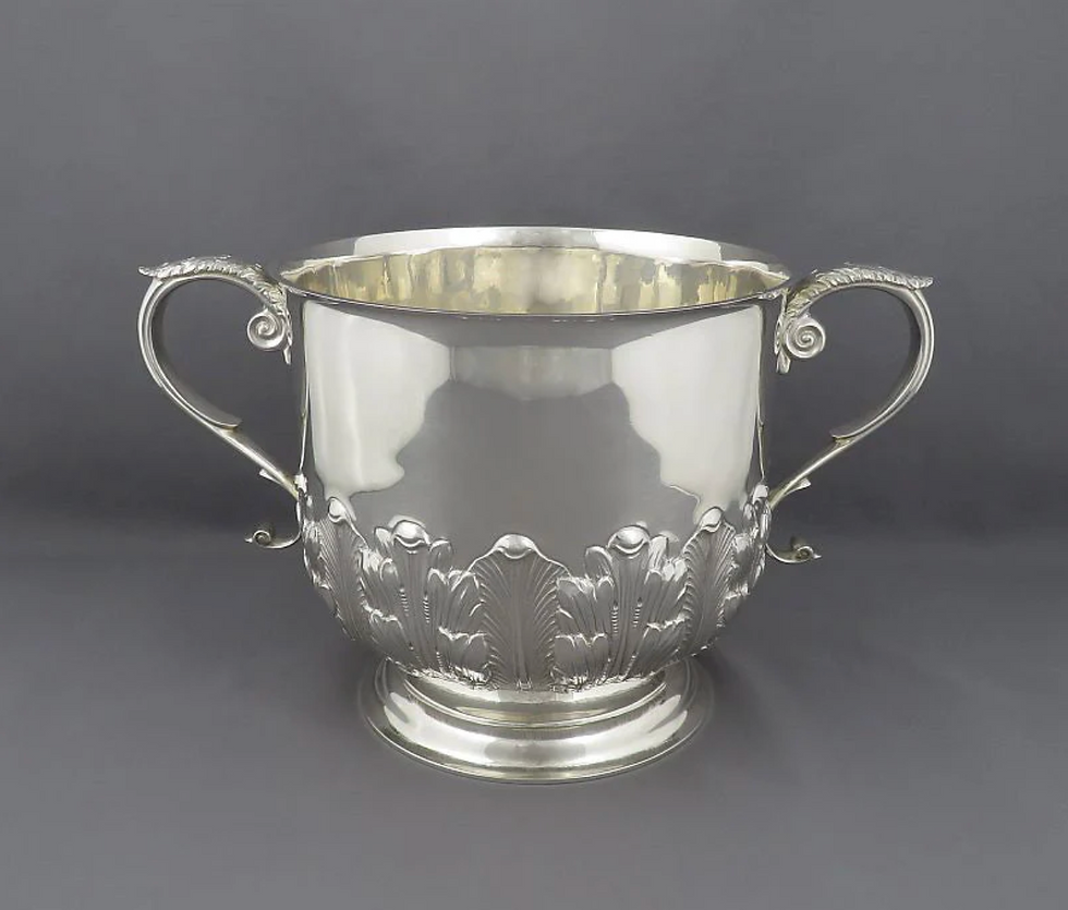 Thumbnail: A handmade English sterling silver cup & cover by Goldsmiths & Silversmiths 1927