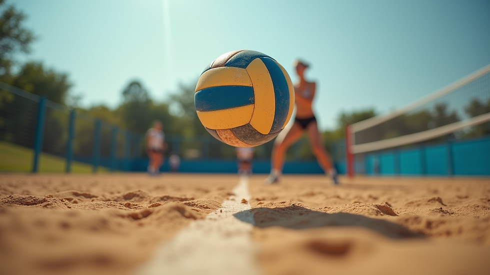 Eye-level view of a volleyball player preparing to serve