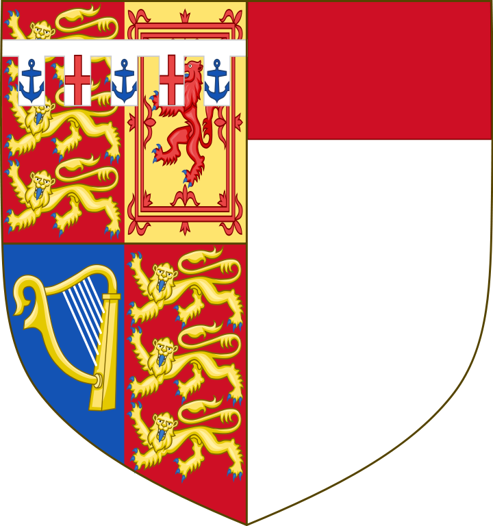 Coat of Arms of Katharine, Duchess of Kent (born 1933), the wife of Prince Edward, Duke of Kent. Depicting HRH The Duke of Kent's arms impaled with those of her father, Sir William Worsley, 4th Baronet.