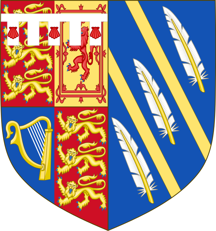 The arms of the Duke of Sussex impaled with those of her own design. The Arms of Meghan, Duchess of Sussex (born 1981). The wife of Prince Harry, Duke of Sussex. Meghan bears the arms of her husband impaled with her own. Thomas Woodcock, Garter King of Arms, the senior officer of the College of Arms, helped the Duchess with the design, which was approved by the Queen. Arms granted 25 May 2018. The blue background of the shield represents the Pacific Ocean off the California coast, while the two golden rays across the shield are symbolic of the sunshine of the Duchess's home state. The three quills represent communication & the power of words.