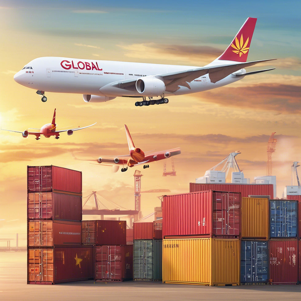 A realistic, high-quality photo-style image representing global export business of cosmeti