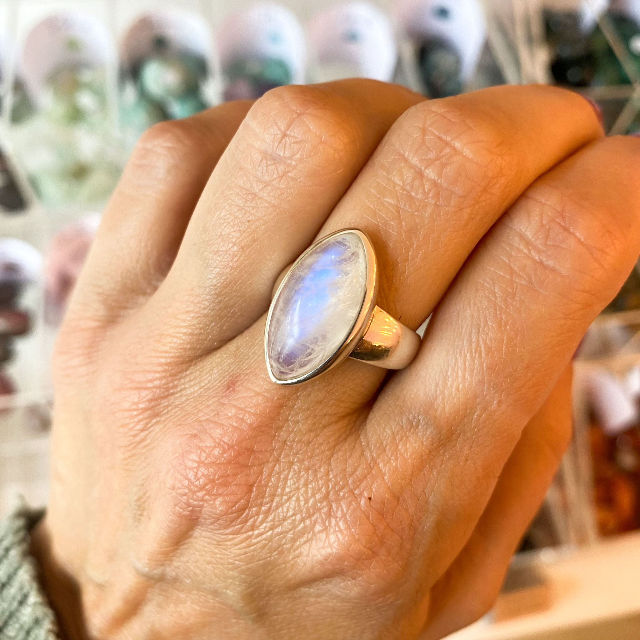 Regenboog maansteen zilveren ring (mt 55,5)