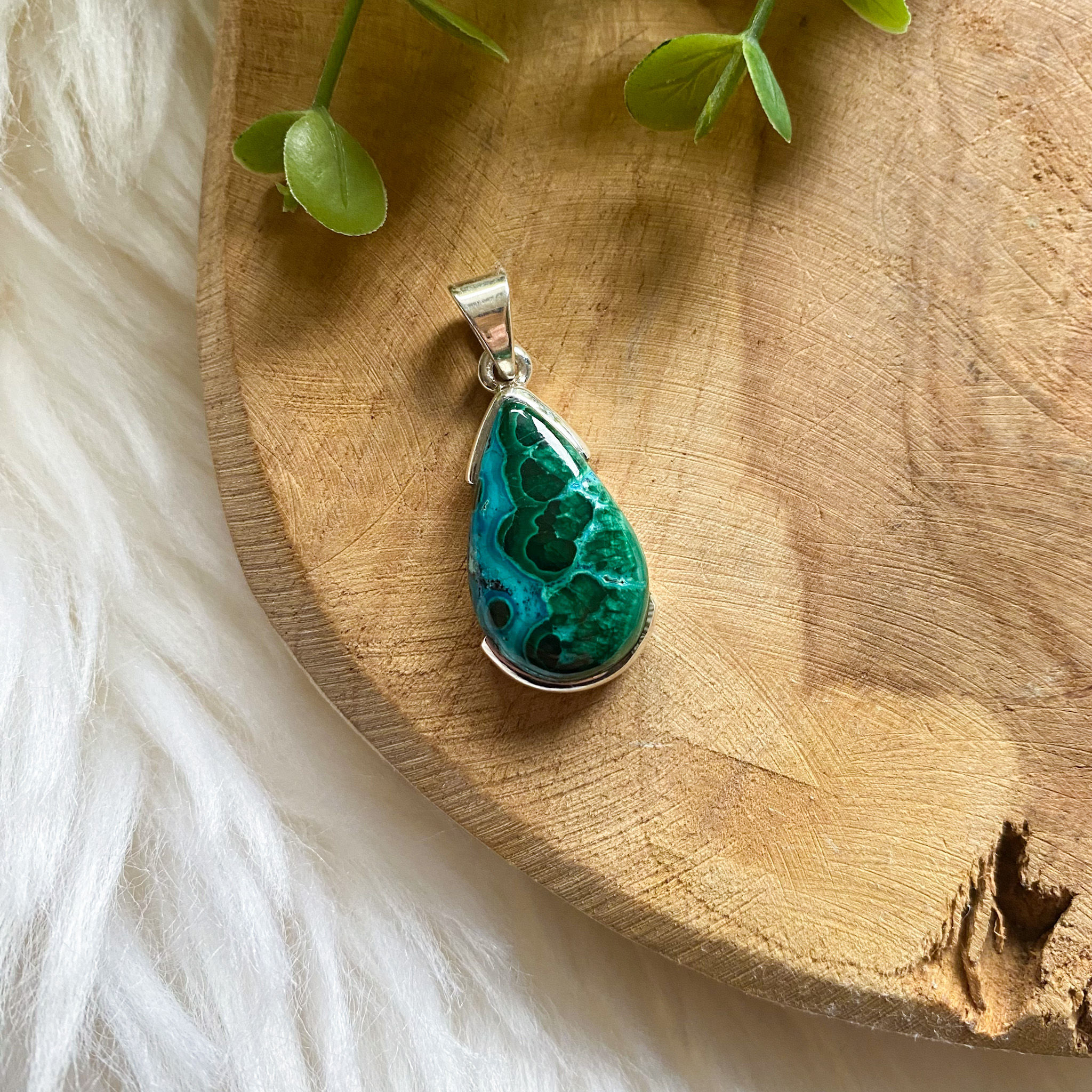 Malachiet met chrysocolla hanger zilver (925)