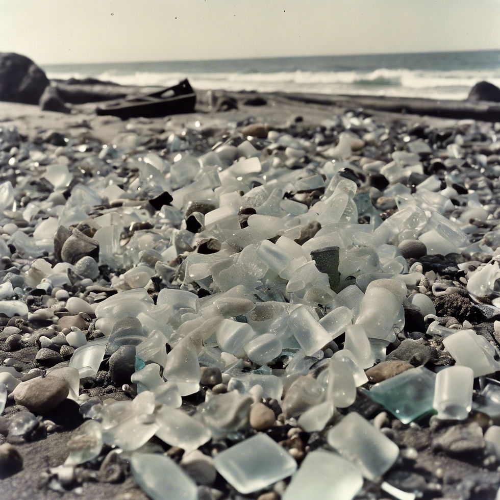 aged image of glass dumped at beach