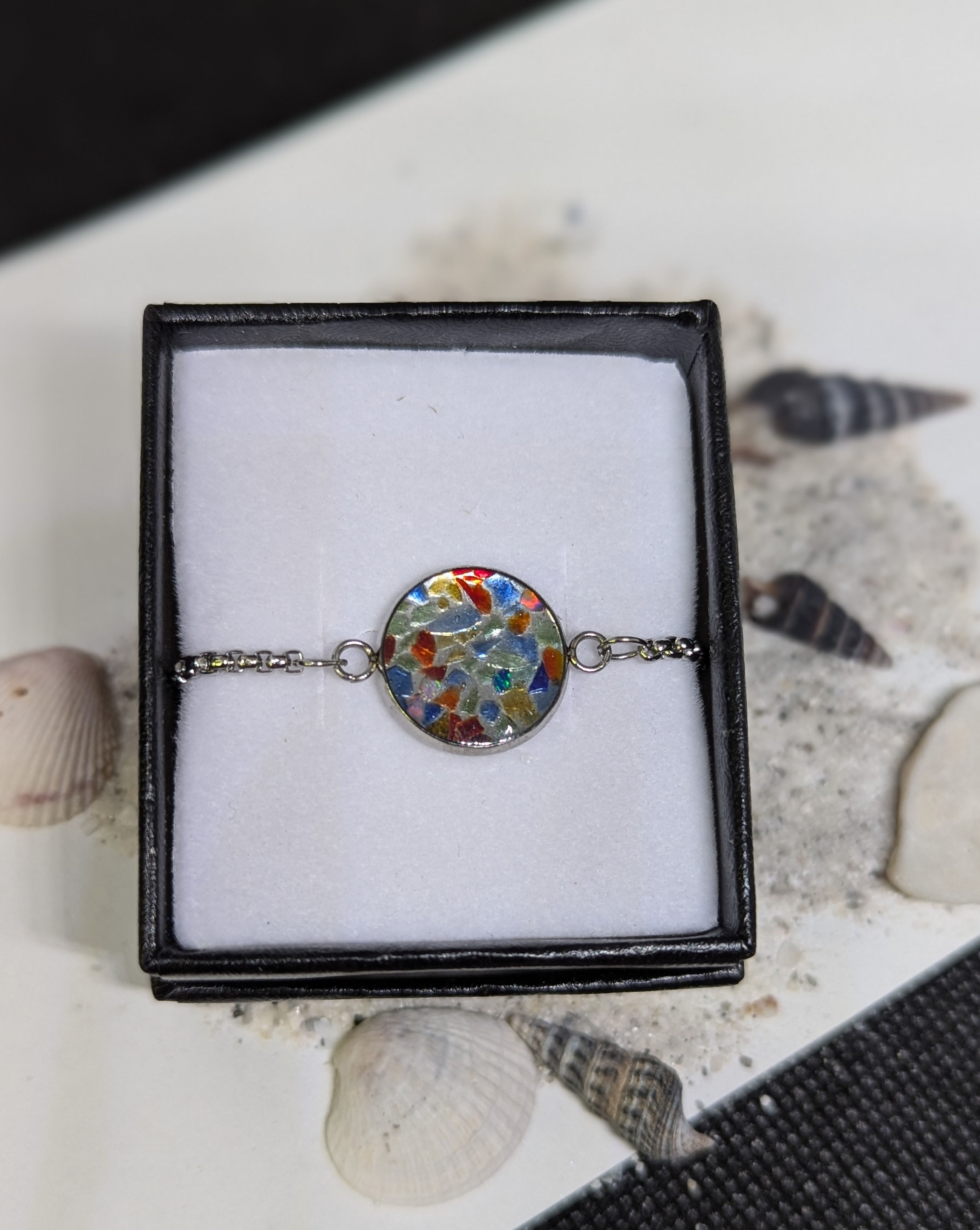 Stainless Steel Bracelet with Multicolour Sea Glass Inlay