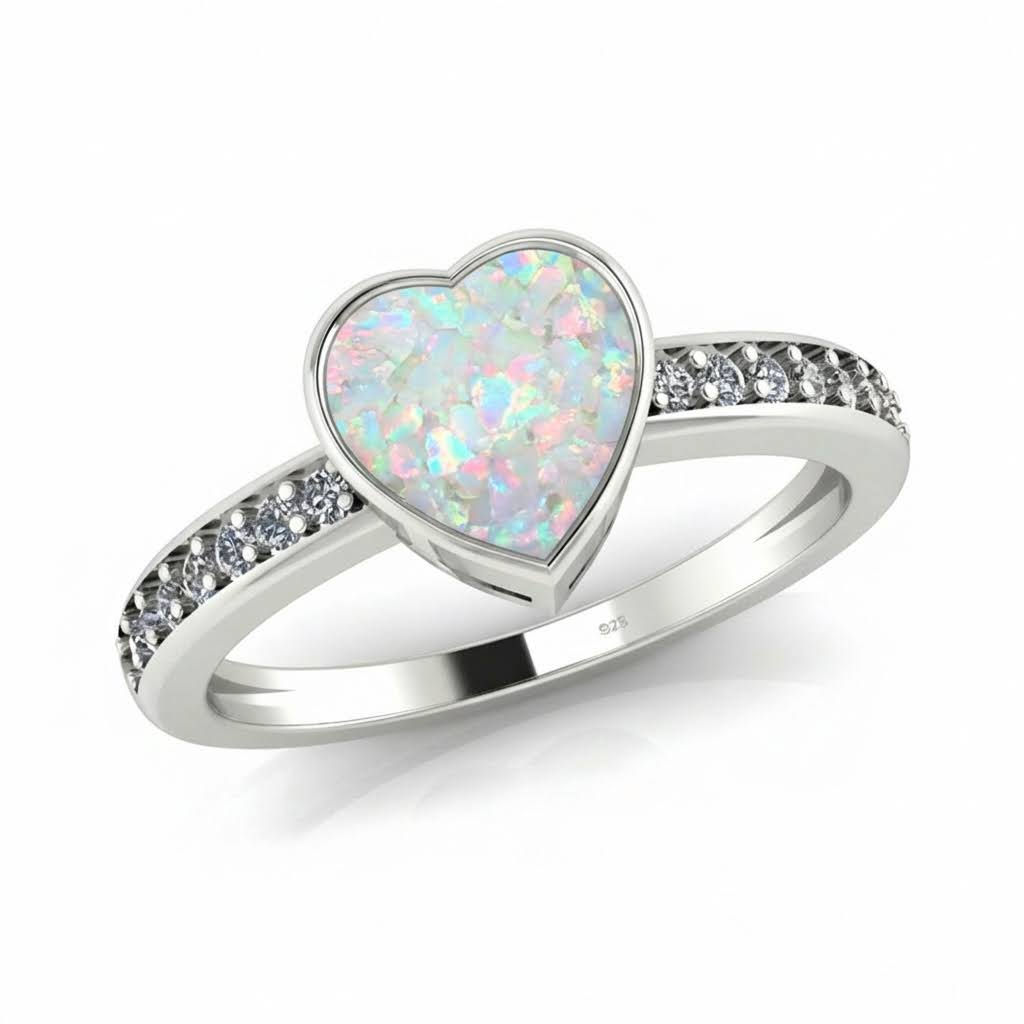 Sterling Silver Forever Heart Opal Ring