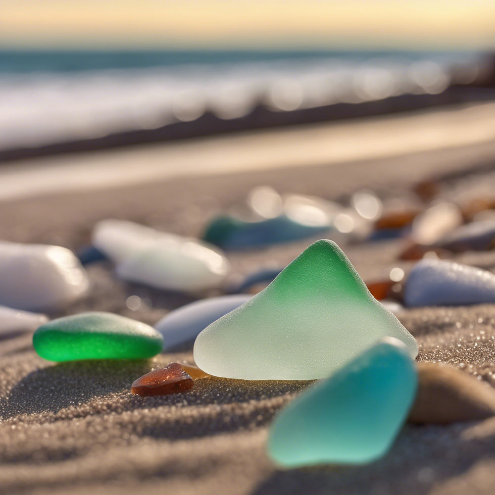 pieces of sea glass on sandy beach