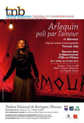 Affiche et dépliant pour le spectacle Arlequin poli par l'amour au TNB-Rennes