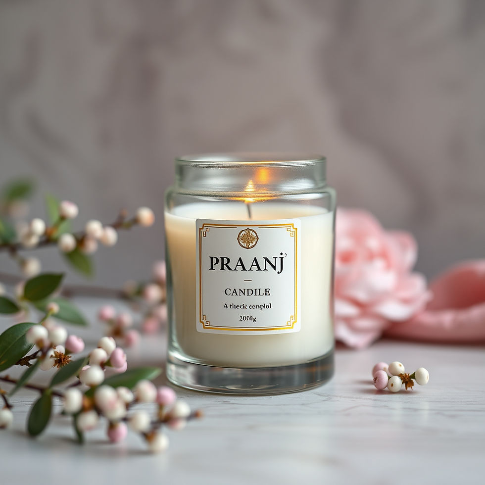 make a luxury candle glass jar with aesthetical background and label it with praanj .jpg