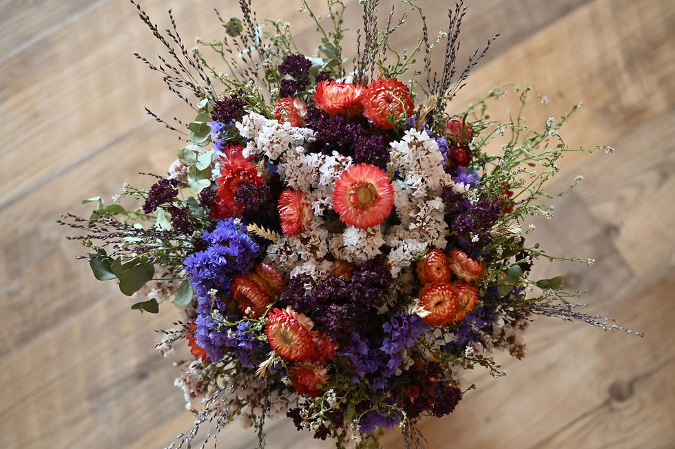 Thumbnail: Muted and Colourful Dried Flower Bouquets - Paper Wrapped