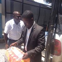 men distributing water