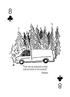 card illustration of a van in the woods