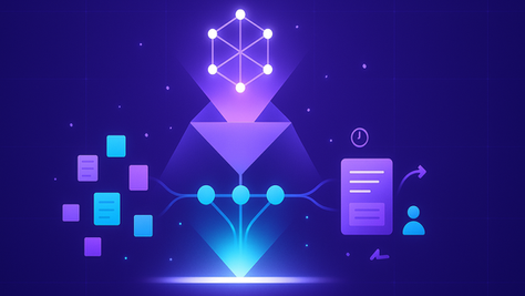 Four-level knowledge intelligence hierarchy showing search, RAG synthesis, summarization, and knowledge graphs transforming information into strategic intelligence