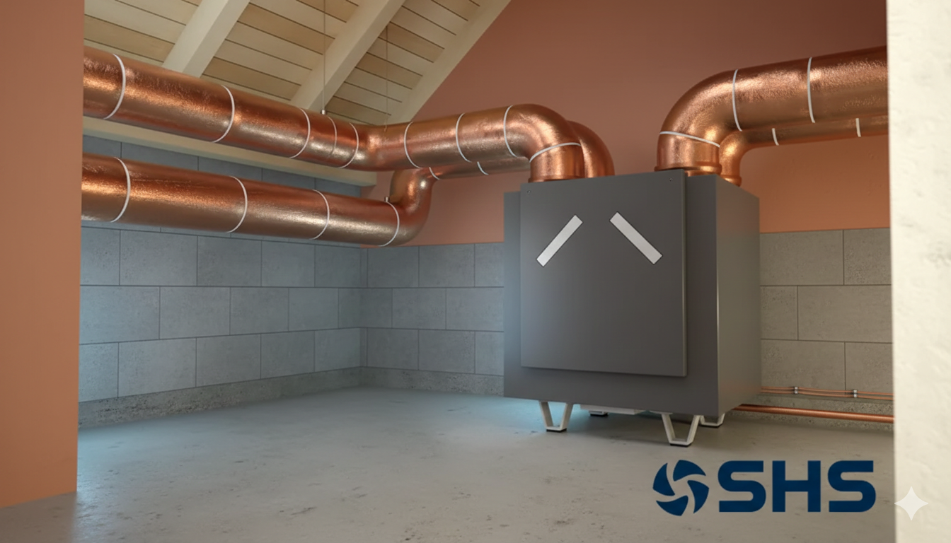 System wentylacji mechanicznej SHS z odzyskiem wilgoci i rekuperacją.