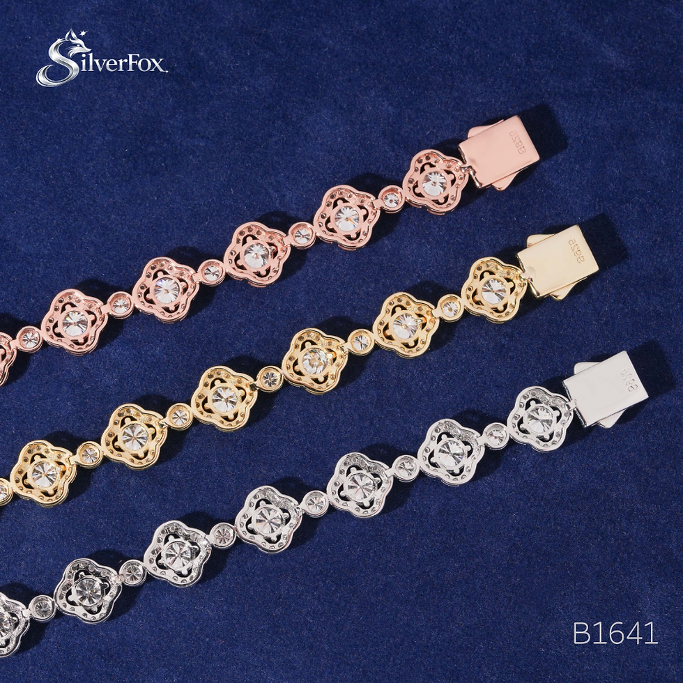 サムネイル： B1641　ラグジュアリーダブルストーン　ブレスレット｜Moissanite × S925