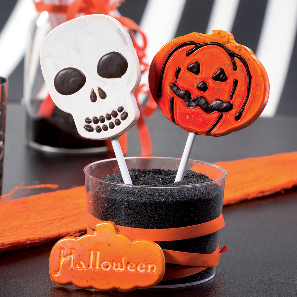 Pumpkin & Skull Lollipop Mold Martellato Lollipop, Thermoformed Plastic, 4+4 pcs