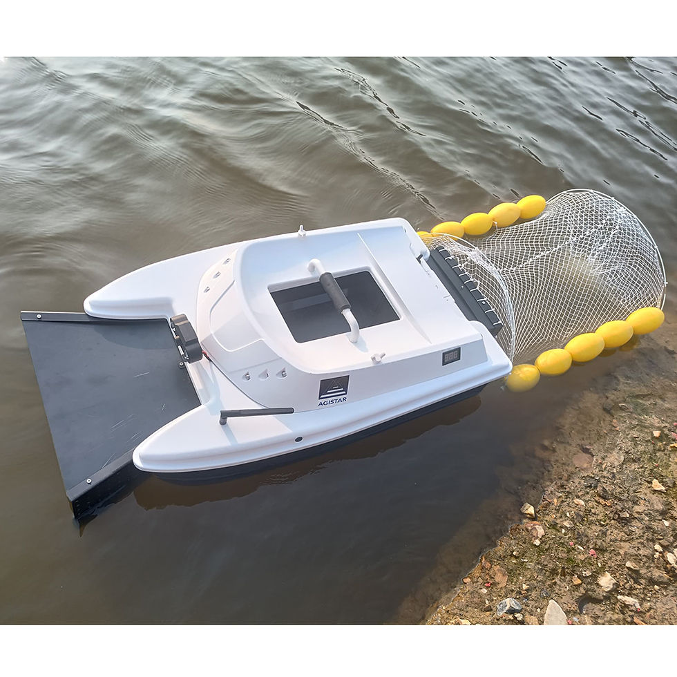 AGISTAR CLEANER using AI navigation for autonomous debris collection on water surfaces.