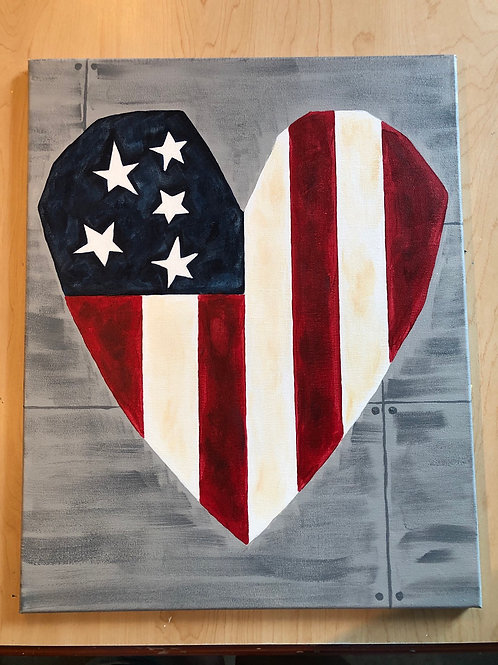 Country Heart Acrylic Painting On 16 X 20 Canvas