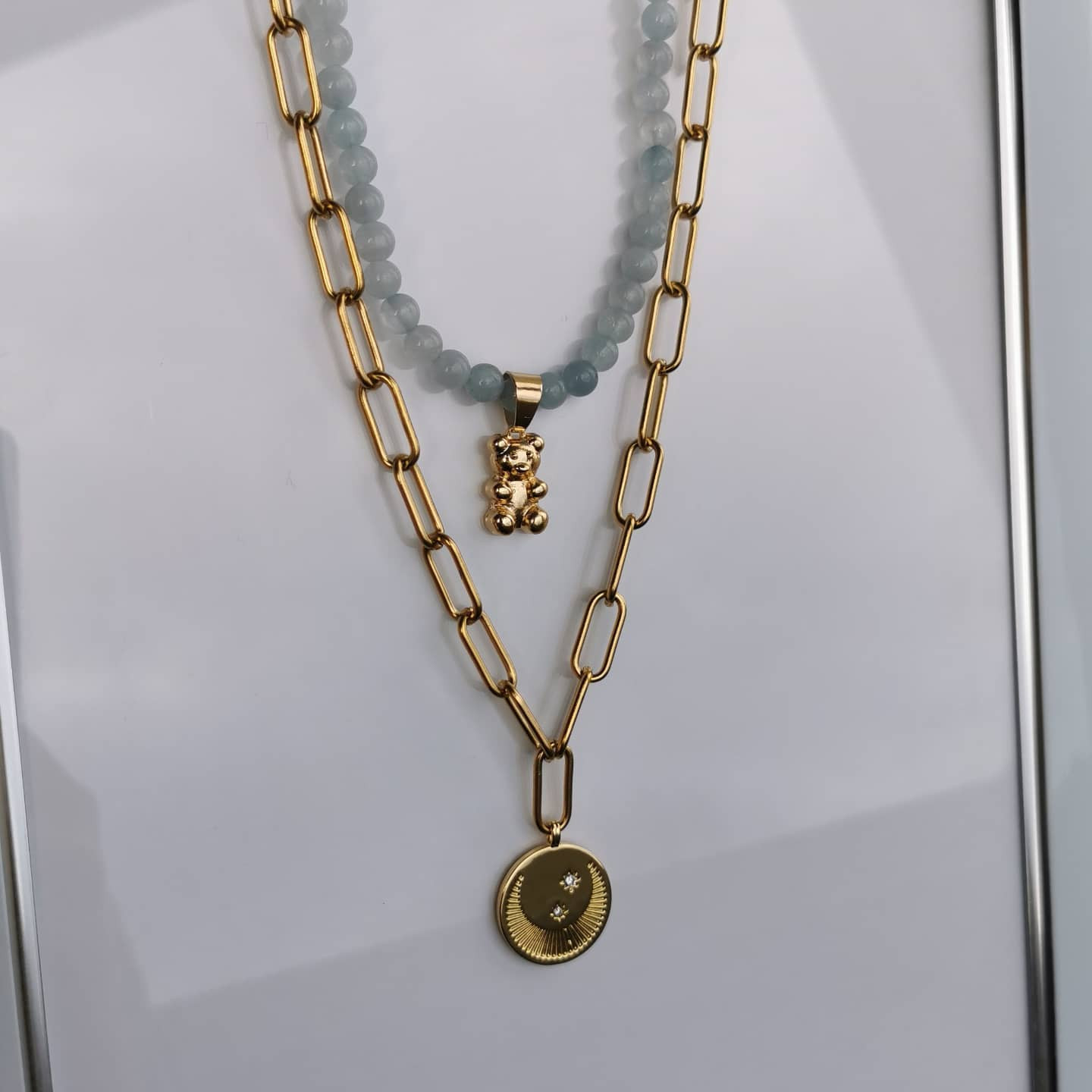 Angelite stone and gold plated steel necklace