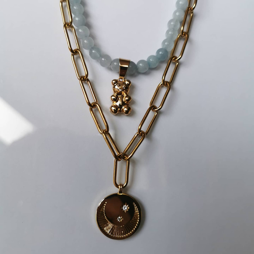 Thumbnail: Angelite stone and gold plated steel necklace
