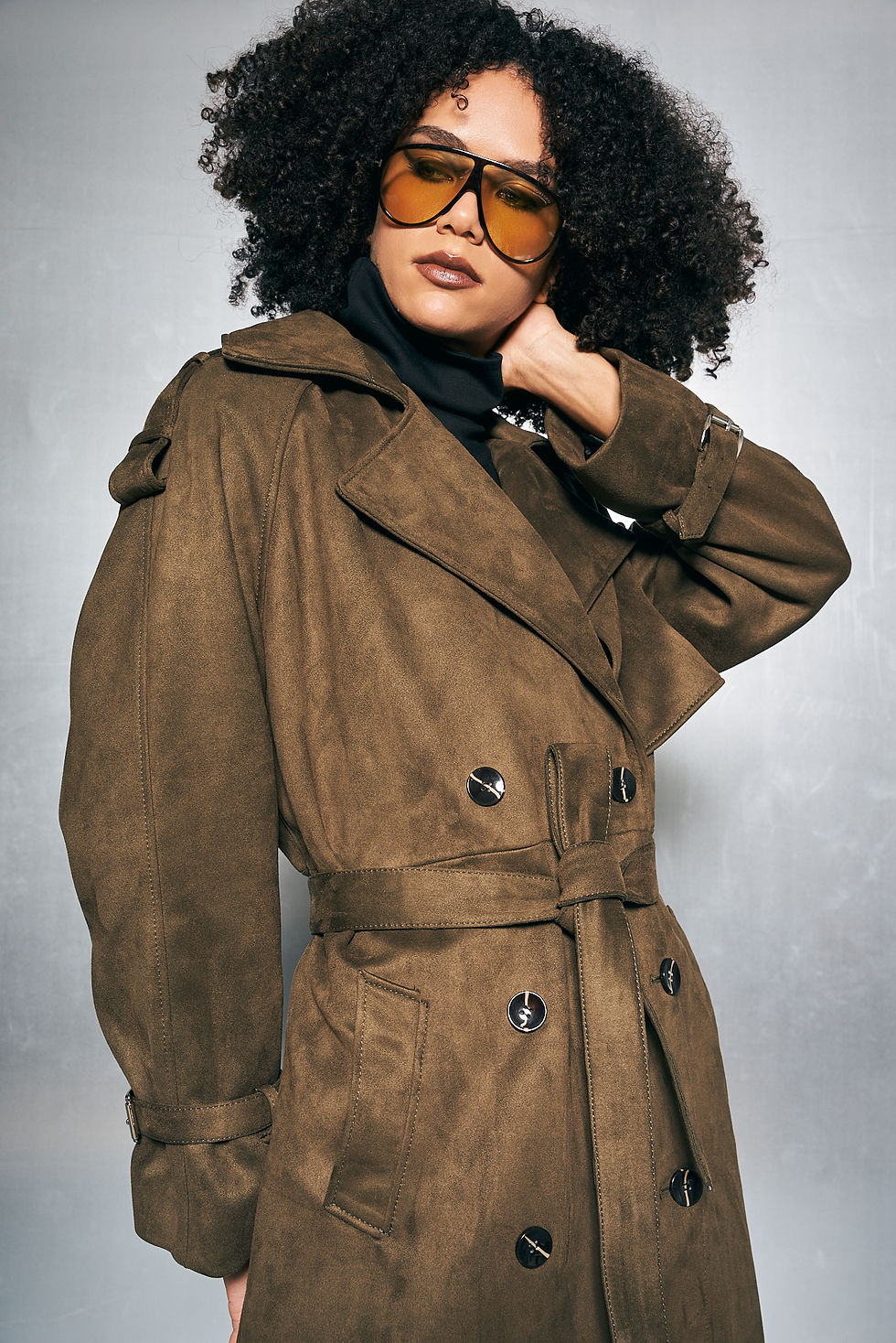 Deep Olive Süet Trençkot